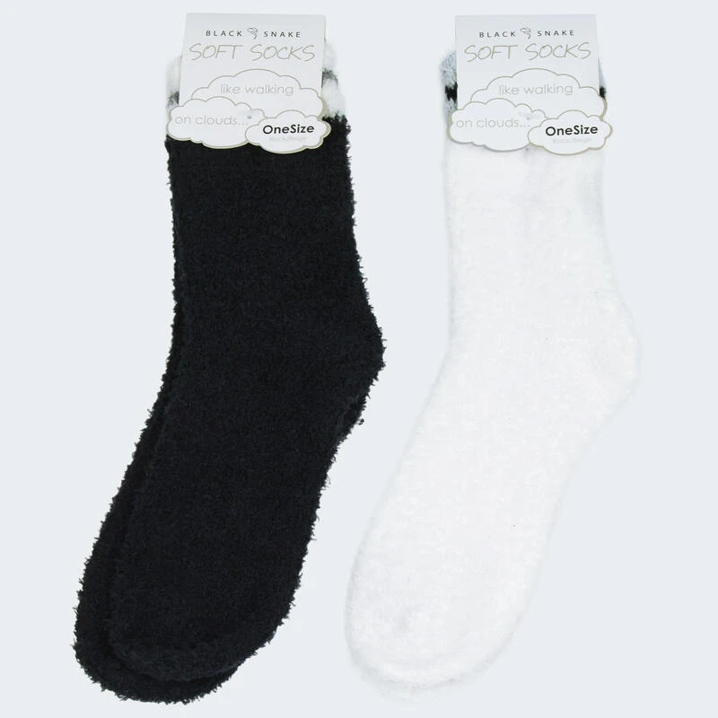 Chaussettes Douillettes | Femme | 2 Paires | Taille Unique | Noir/Blanc 2 Chaussettes Douillettes | Femme | 2 Paires | Taille Unique | Noir/Blanc – Image 2
